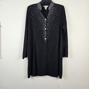 Exclusively Misook Black Embellished Longline Cardigan Size Large